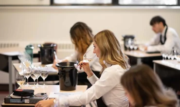 Élèves en formation de sommellerie analysant des vins lors d’une séance de dégustation en classe à l’EHAL